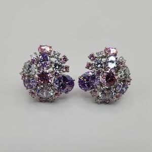 Elegant Purple and Silver Crystal Earrings (New)